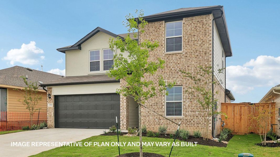 Representative exterior photo of a completed home built from the The Mitchell by D.R. Horton in Briarwood, Elgin, TX (Image 20).