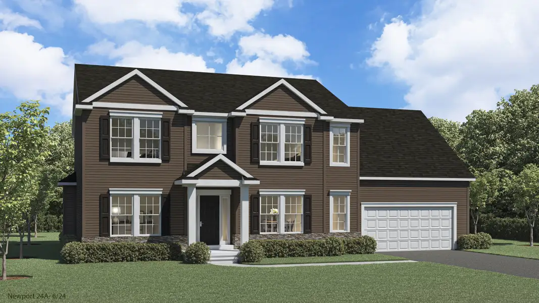 Representative exterior photo of a completed home built from the The Newport by Forbes Capretto Homes in Birdsong Estates, Orchard Park, NY (Image 2). Representative exterior photo of a completed home built from the The Newport by Forbes Capretto Homes in Birdsong Estates, Orchard Park, NY (Image 2).