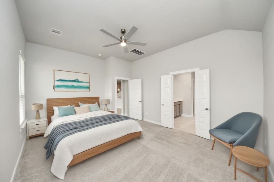 Virtually Staged - Primary Bedroom. Sample photo of completed home with similar floor plan. Actual colors and selections may vary. Virtually Staged - Primary Bedroom. Sample photo of completed home with similar floor plan. Actual colors and selections may vary.