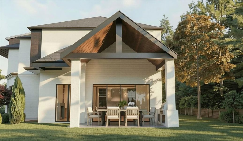 Rendering: Outdoor patio with summer kitchen.