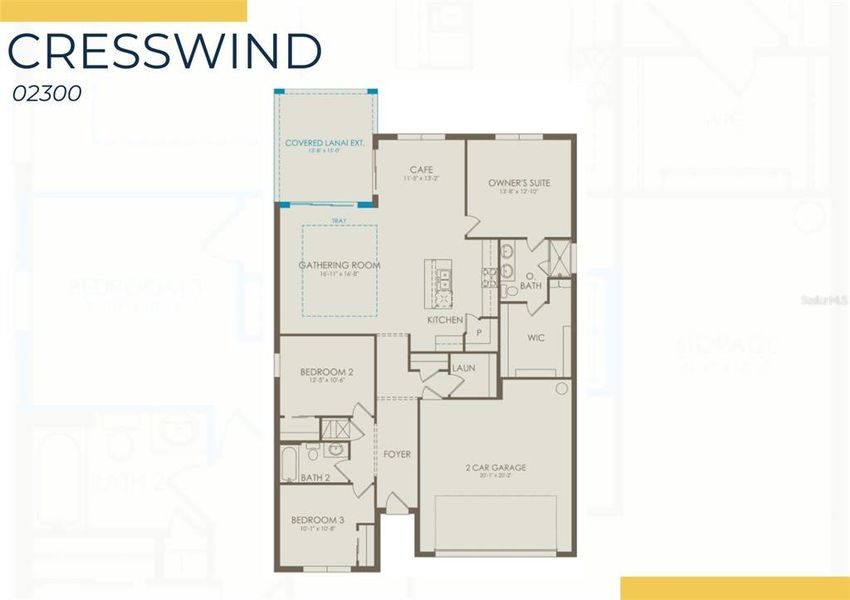 2D floor plan layout of this home in The Strand at Cedar Grove, North Port, FL (Image 2).