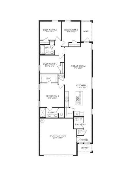 2D floor plan layout for the Harper by D.R. Horton in Sandal Key, Weeki Wachee, FL (Image 4).