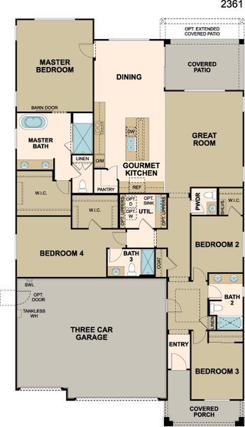 2D floor plan layout for the Desert Rose by Elliott Homes in Forté at Granite Vista, Waddell, AZ (Image 5).