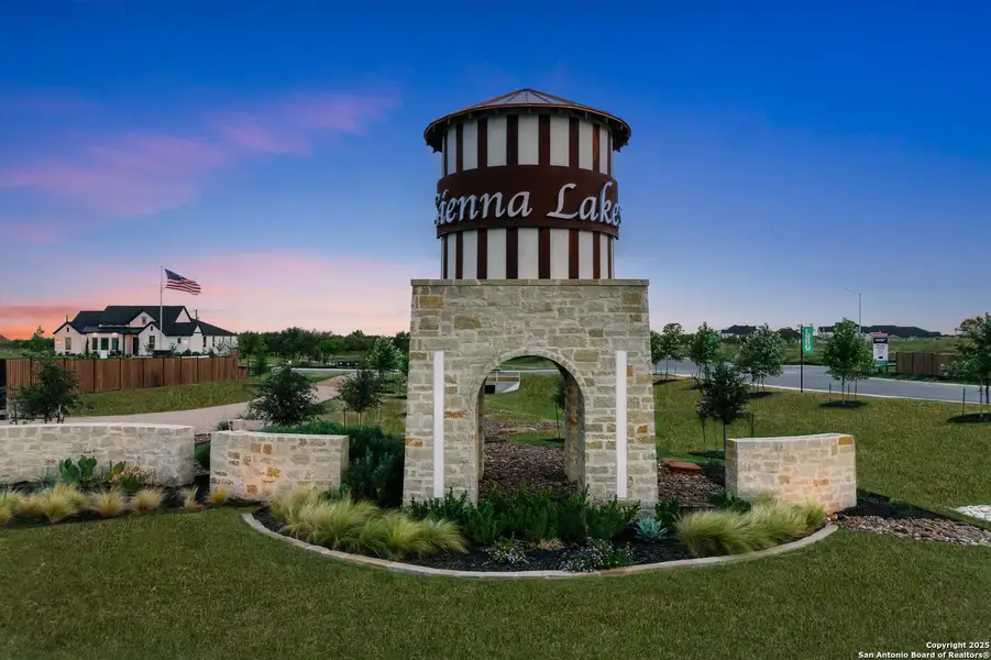 Entrance to the Sienna Lakes community in San Antonio, TX, featuring signage and landscaping (Image 10).