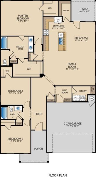2D floor plan layout of this home in Village at Manor Commons, Manor, TX (Image 4).