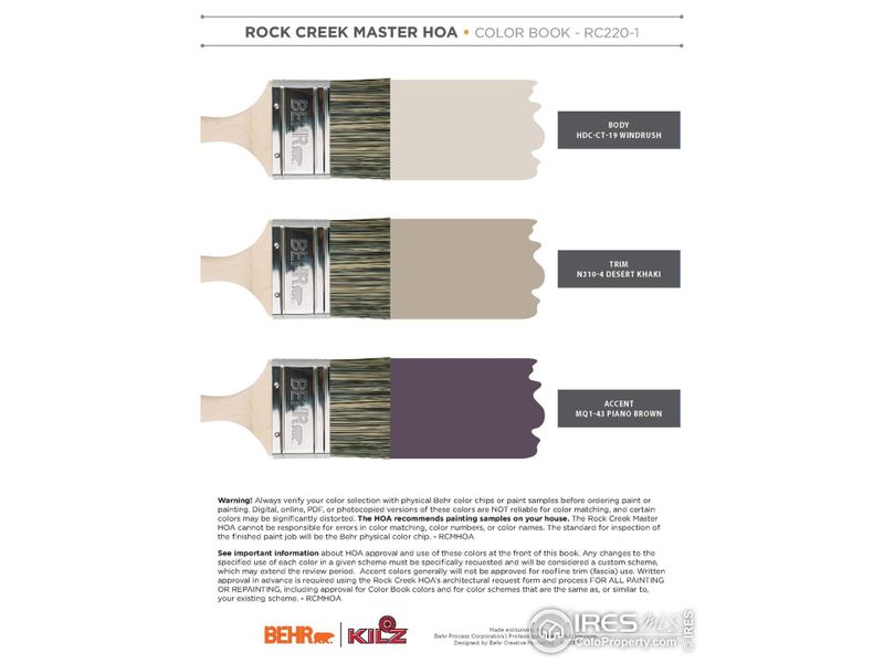 Approved HOA Exterior Color Package