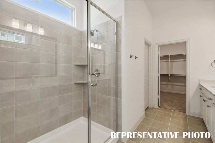 You will never want to leave this wonderful, oversized walk in shower.  REPRESENTATIVE PHOTO