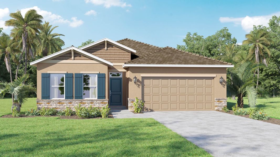 Representative exterior photo of a completed home built from the Bristol by D.R. Horton in Indian River Preserve, Mims, FL (Image 2). Representative exterior photo of a completed home built from the Bristol by D.R. Horton in Indian River Preserve, Mims, FL (Image 2).