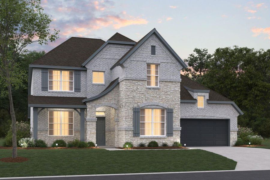 Front exterior of a new home in Sorella, Tomball, TX, highlighting curb appeal (Image 1). Front exterior of a new home in Sorella, Tomball, TX, highlighting curb appeal (Image 1).