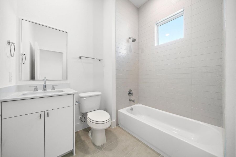 Upscale modern finishes in all secondary bathrooms. Upscale modern finishes in all secondary bathrooms.