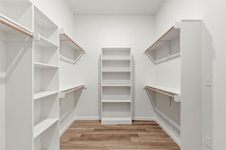 Spacious closet with light wood-style floors