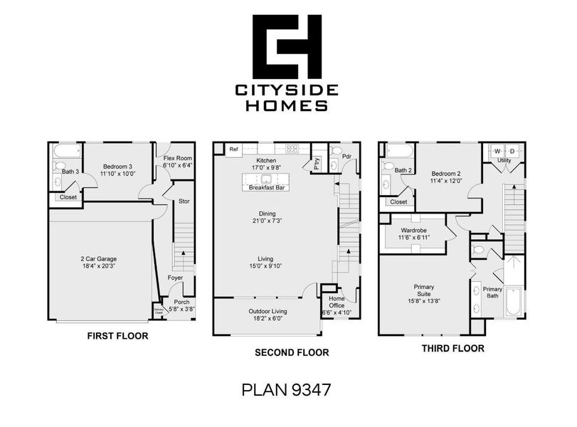 2D floor plan layout of this home in Reserve At Oak Forest, Houston, TX (Image 4). 2D floor plan layout of this home in Reserve At Oak Forest, Houston, TX (Image 4).