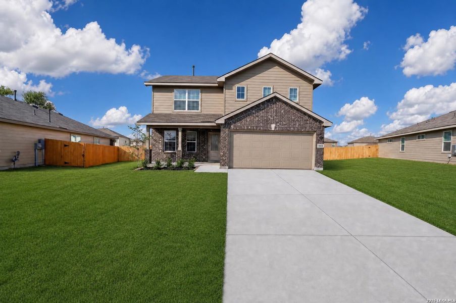 Front exterior of a new home in Riverstone at Westpointe, San Antonio, TX, highlighting curb appeal (Image 28).