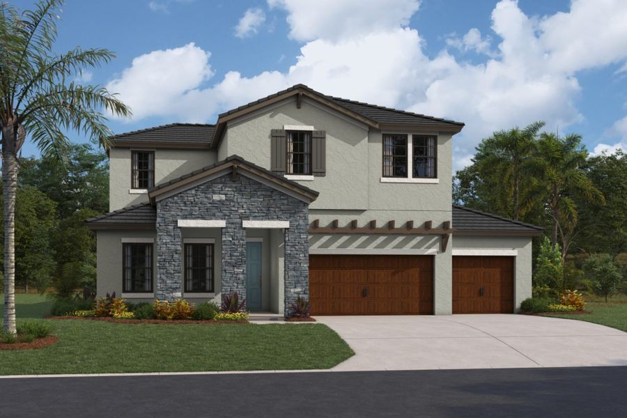 Representative exterior photo of a completed home built from the Bayside II by Homes by WestBay in Pasadena Ridge, Pasadena Hills, FL (Image 2).