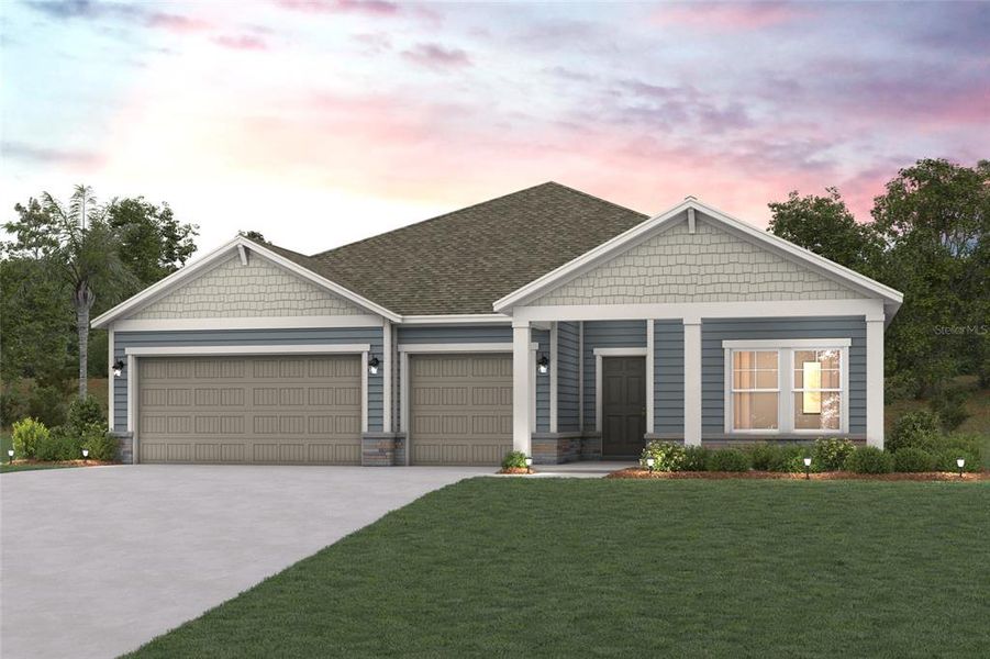 Front exterior of a new home in The Cypress Series at Reserve East, Flagler Beach, FL, highlighting curb appeal (Image 22).