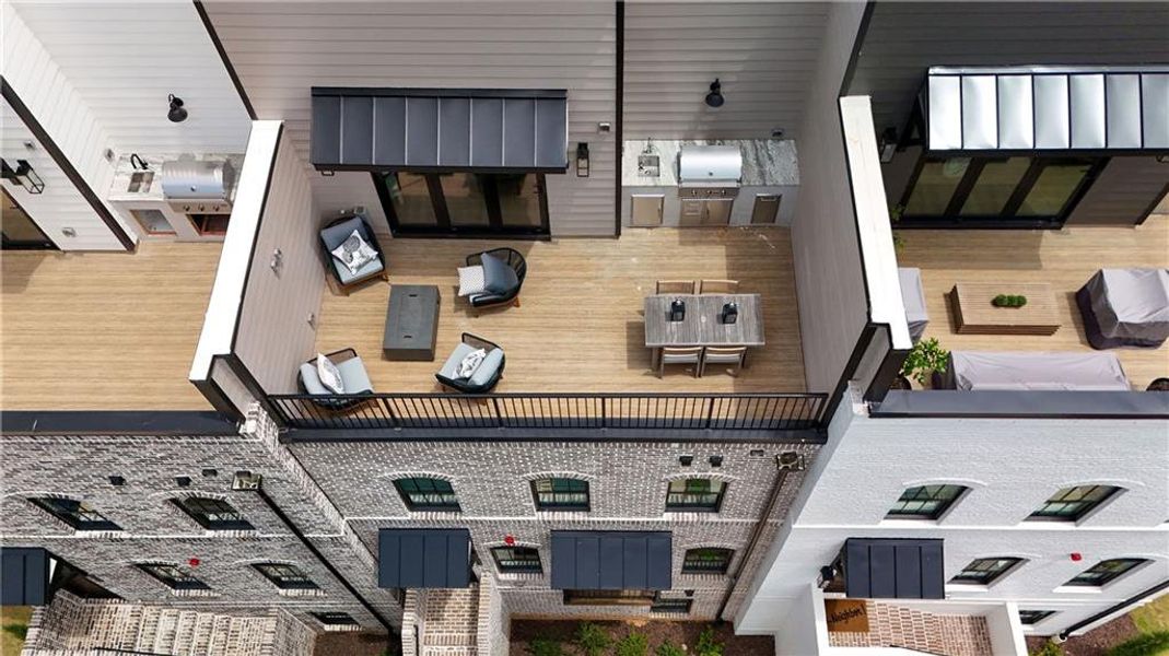 Exterior details and patio area of a home in Skyview On Broad, Sugar Hill (Image 27).