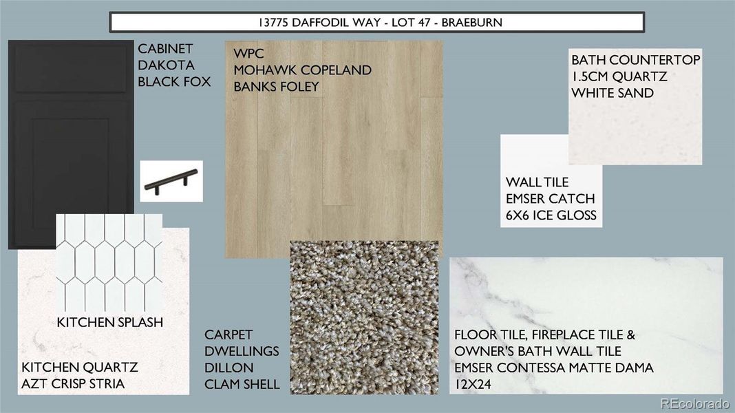 INTERIOR FINISH SELECTIONS FOR ACTUAL HOME