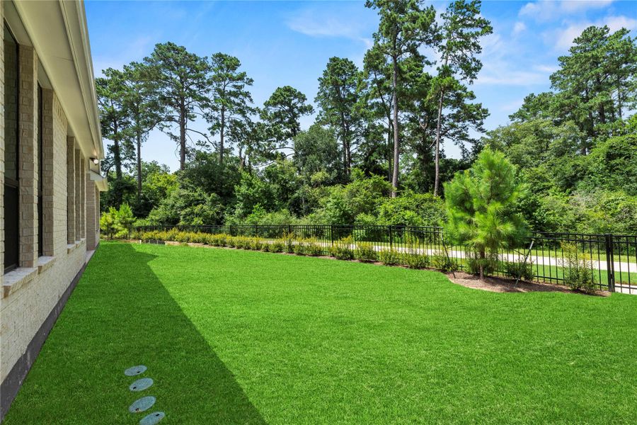 Spacious yard with plenty of green space.