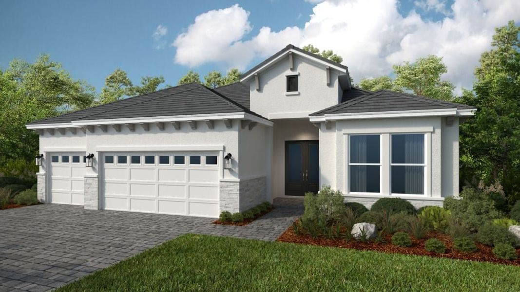 Representative exterior photo of a completed home built from the Pallazio II by Taylor Morrison in Astor Creek Golf and Country Club, Port St. Lucie, FL (Image 1).