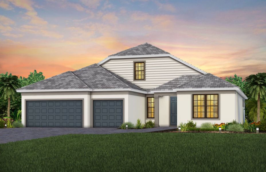 Representative exterior photo of a completed home built from the Stellar Grande by Del Webb in Del Webb Catalina, Lakewood Ranch, FL (Image 22). Representative exterior photo of a completed home built from the Stellar Grande by Del Webb in Del Webb Catalina, Lakewood Ranch, FL (Image 22).