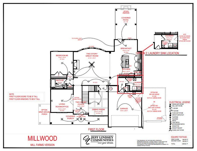 2D floor plan layout for the Millwood F by Jeff Lindsey Communities in Mill Farms, Peachtree City, GA (Image 2).