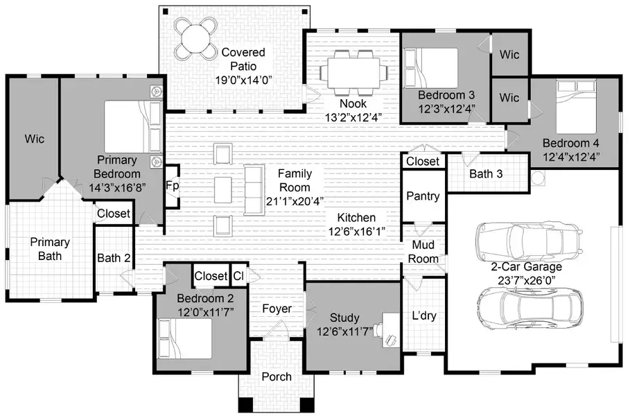 2D floor plan layout of this home in Brock Heights, Brock, TX (Image 3).