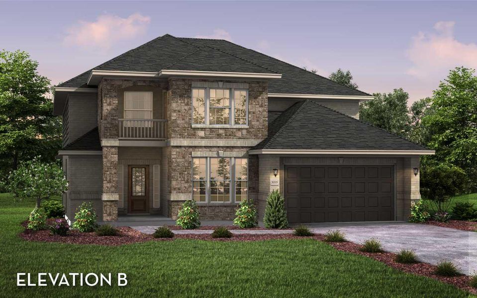 Front exterior of a new home in Sunfield, Buda, TX, highlighting curb appeal (Image 1). Front exterior of a new home in Sunfield, Buda, TX, highlighting curb appeal (Image 1).