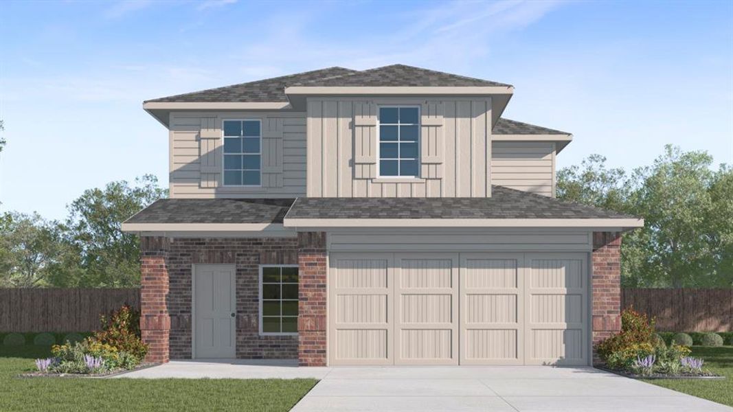 View of front of property with brick siding, roof with shingles, a garage, and driveway View of front of property with brick siding, roof with shingles, a garage, and driveway