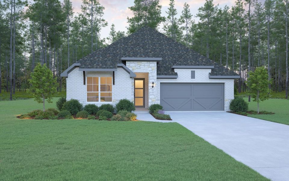 Front exterior of a new home in WaterStone, Montgomery, TX, highlighting curb appeal (Image 22). Front exterior of a new home in WaterStone, Montgomery, TX, highlighting curb appeal (Image 22).