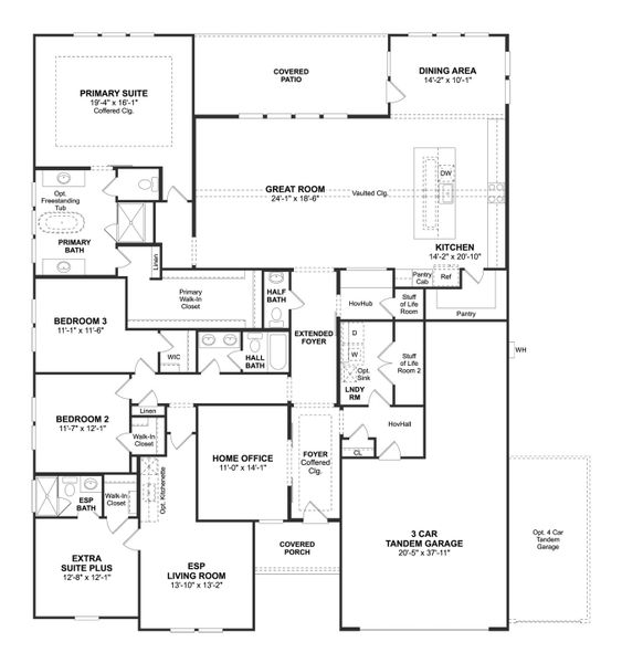 2D floor plan layout for the Helena ESP by K. Hovnanian® Homes in The Preserve at Green Meadows, Celina, TX (Image 4).