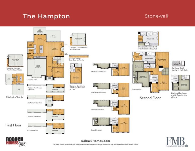 2D floor plan layout for the The Hampton by RobuckHomes in Stonewall, Hillsborough, NC (Image 5).