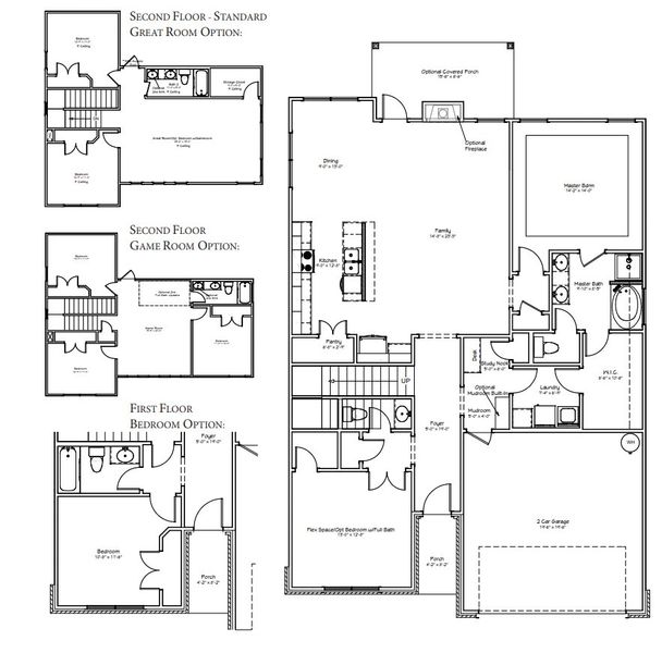 2D floor plan layout for the The Azalea by Avonley Homes in Pinemont, Bryan, TX (Image 2).