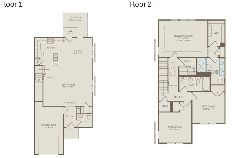2D floor plan layout of this home in Poets Walk, Whitsett, NC (Image 3).