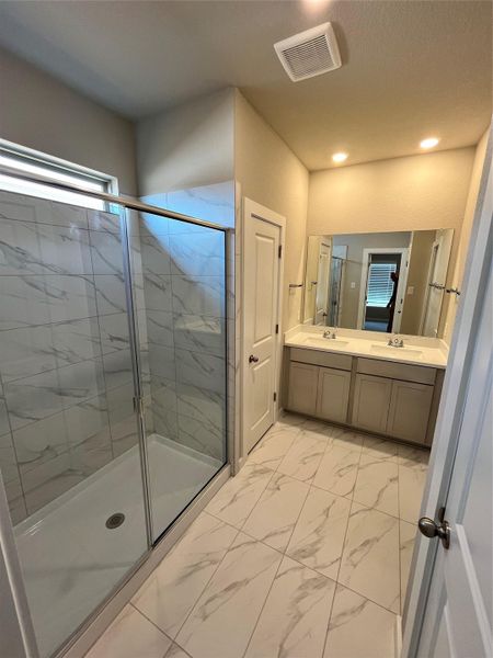 Primary Bath with Dual Vanities & Walk-in Shower