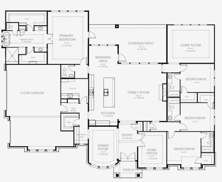2D floor plan layout for the 3716A by Perry Homes in Enchanted Creek 1 Acre, Allen, TX (Image 3). 2D floor plan layout for the 3716A by Perry Homes in Enchanted Creek 1 Acre, Allen, TX (Image 3).