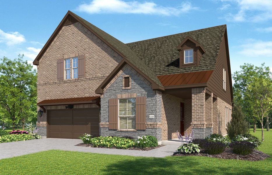 Representative exterior photo of a completed home built from the Verona 2 by Ladera Texas in Ladera at the Reserve, Mansfield, TX (Image 14).