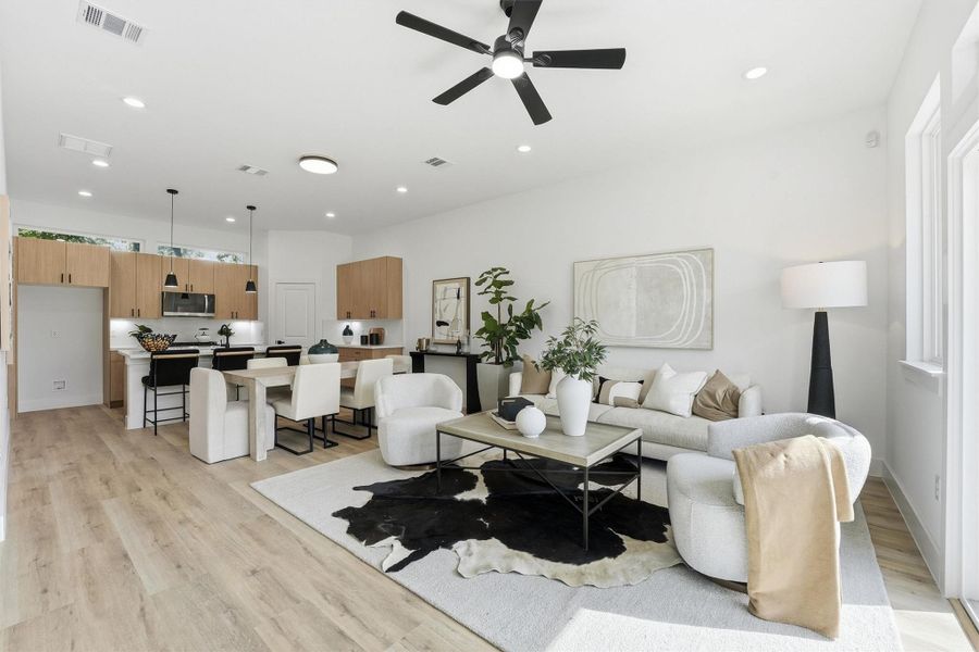 Living area is open to kitchen.