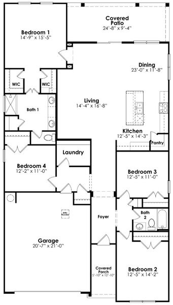 2D floor plan layout for the Litchfield by D.R. Horton in Lake Tide Summit, Chapin, SC (Image 4).