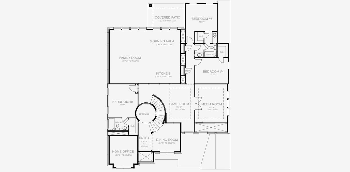 2D floor plan layout for the 3800W by Perry Homes in Ramble, Celina, TX (Image 4).