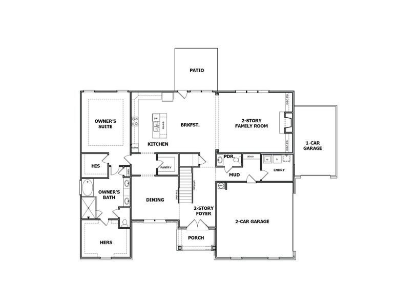 2D floor plan layout for the (GA)The Woodmont | Side Entry by Reliant Homes in Spring Creek, Monroe, GA (Image 4).