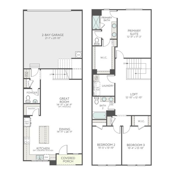 2D floor plan layout for the Sawyer by Tri Pointe Homes in Grahym at Southbridge, Fort Mill, SC (Image 3).