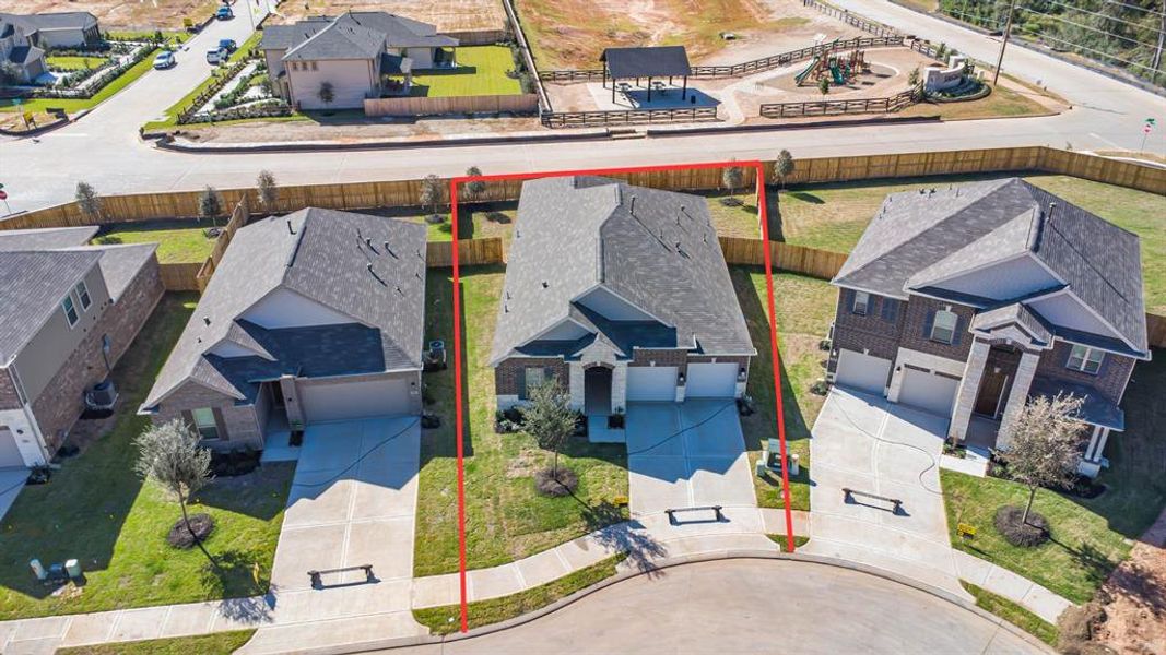 Amazing aerial shot of this gorgeous KB Home home situated on a large lot with NO REAR NEIGHBORS. Featuring lush landscaping, well manicured front lawn and a wonderful back.