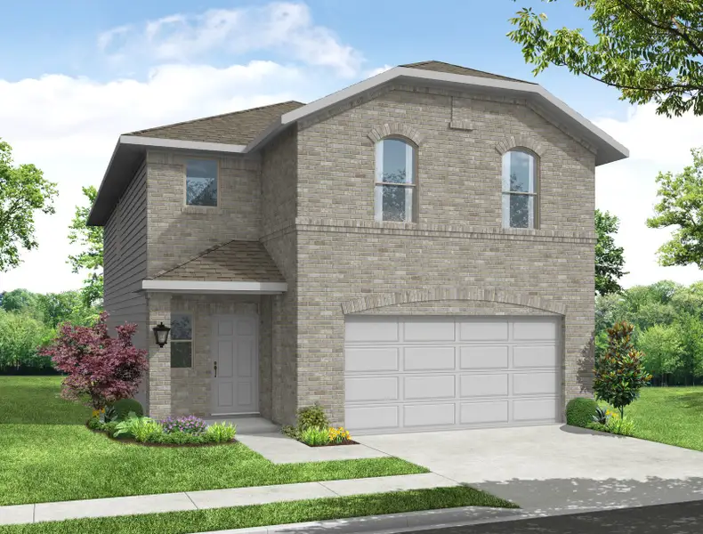Representative exterior photo of a completed home built from the Mulberry by Impression Homes in Keeneland, Aubrey, TX (Image 6). Representative exterior photo of a completed home built from the Mulberry by Impression Homes in Keeneland, Aubrey, TX (Image 6).