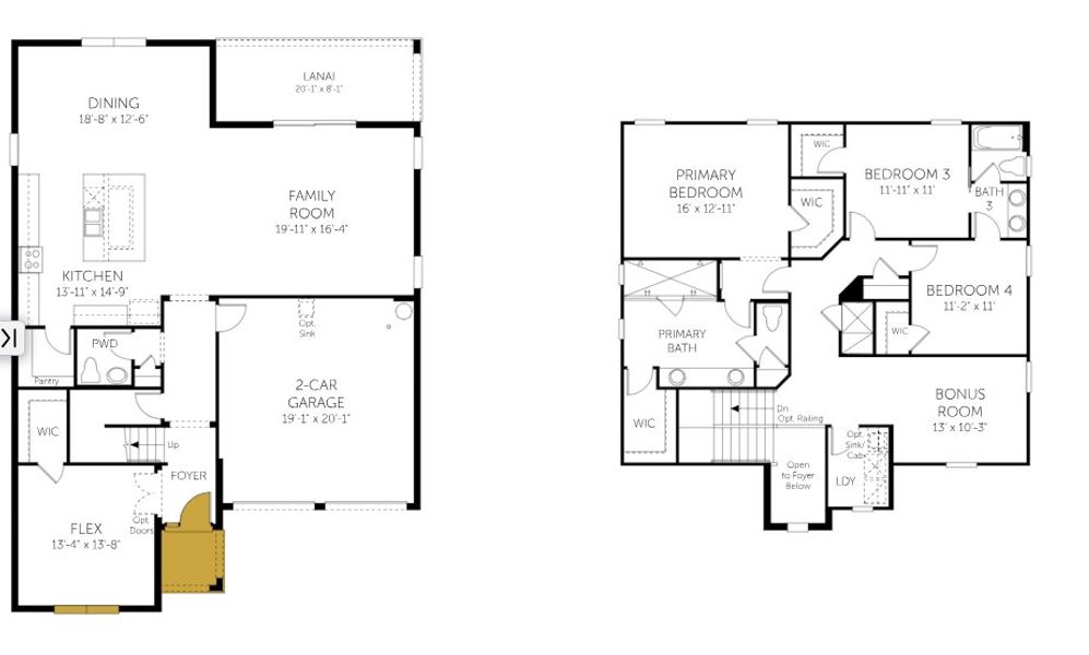 2D floor plan layout for the Biscayne - 50' Homesites by Dream Finders Homes in Avalon Woods, Winter Garden, FL (Image 3).