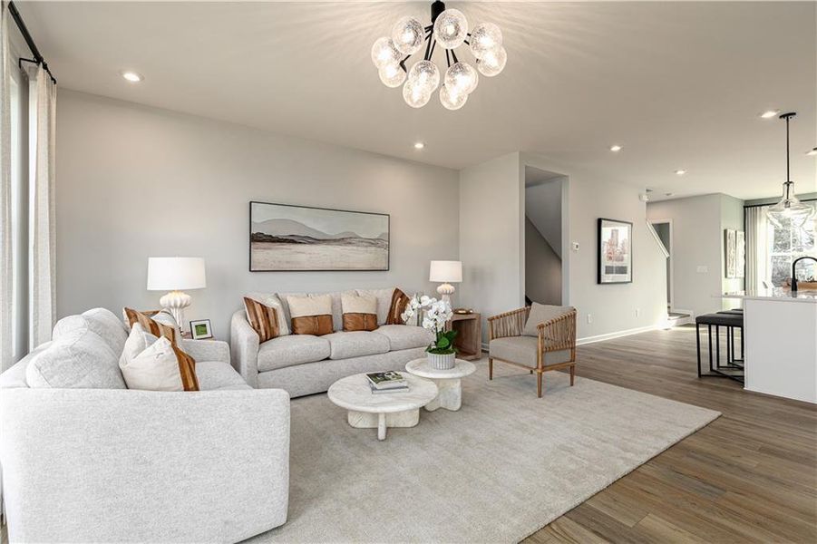 Furnished interior view inside a new home in The Beacon at Old Peachtree Townhomes, Lawrenceville (Image 2). Furnished interior view inside a new home in The Beacon at Old Peachtree Townhomes, Lawrenceville (Image 2).