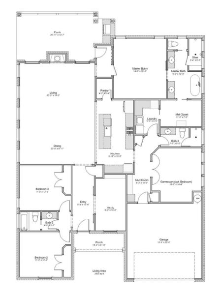 2D floor plan layout of this home in Oakmont, Bryan, TX (Image 2).