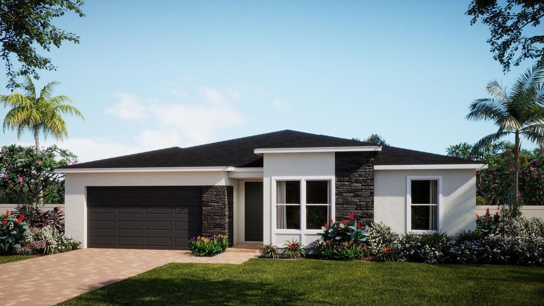 Representative exterior photo of a completed home built from the Evergreen by Risewell Homes in Country Club Estates, Palm Bay, FL (Image 18).