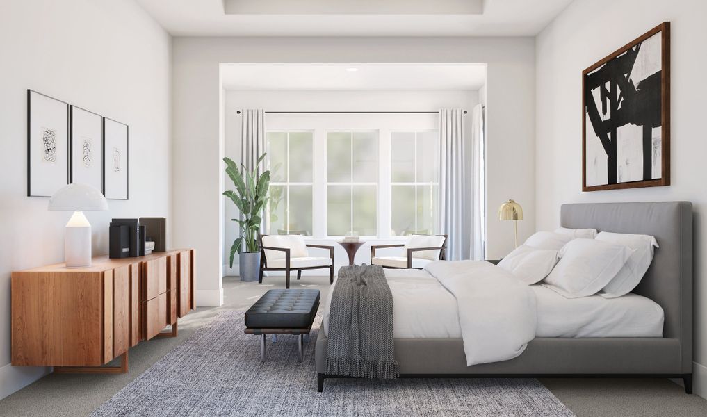 Primary bath with coffered ceiling