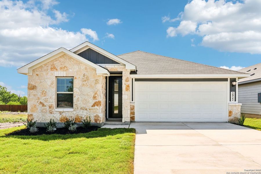 Front exterior of a new home in Catalina, Converse, TX, highlighting curb appeal (Image 2).