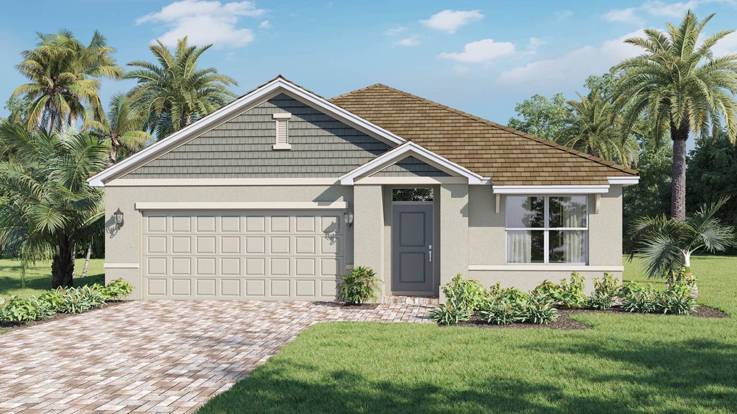 Representative exterior photo of a completed home built from the Aria by D.R. Horton in Creekside, Fort Pierce, FL (Image 4). Representative exterior photo of a completed home built from the Aria by D.R. Horton in Creekside, Fort Pierce, FL (Image 4).